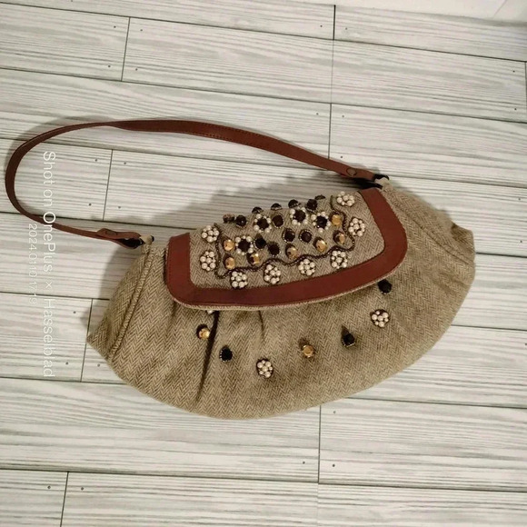 Chan Luu Tan Canvas Embellished Snap Closure Handbag - Picture 2 of 7